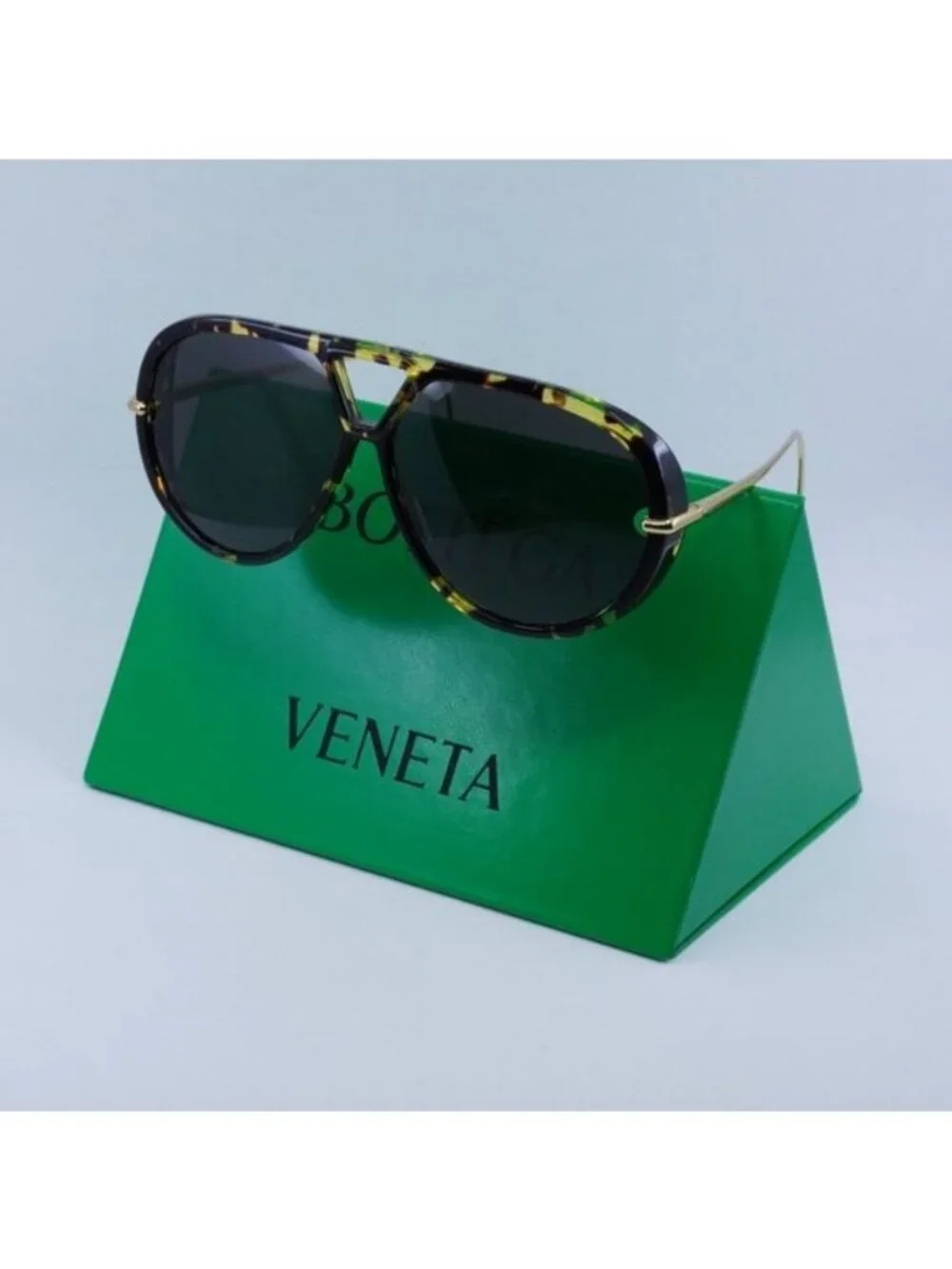 Bottega Veneta BV1273S 005 Geometric Sunglasses - Havana Gold/Grey